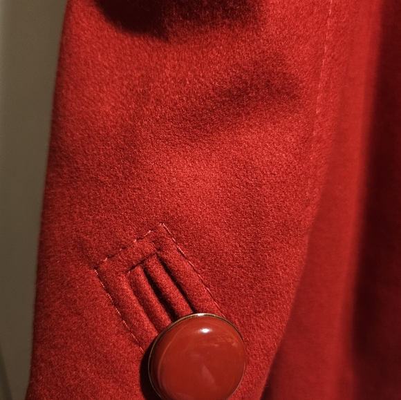 French Connection Red Pea Coat with Ruffle Detail - Picture 6 of 6